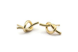 Gold Knot Earring, 4 Gold Plated Brass Knot Stud Earrings (19x8mm) D1309