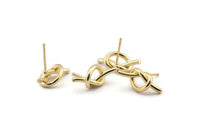 Gold Knot Earring, 4 Gold Plated Brass Knot Stud Earrings (19x8mm) D1309