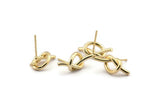 Gold Knot Earring, 4 Gold Plated Brass Knot Stud Earrings (19x8mm) D1309