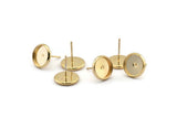 Gold Earring Post, 12 Gold Plated Brass Iron Earring Posts With Gold 10mm Pad, Ear Studs Bs-1270
