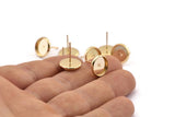 Gold Earring Post, 12 Gold Plated Brass Iron Earring Posts With Gold 10mm Pad, Ear Studs Bs-1270