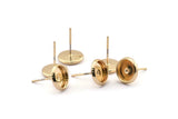Gold Earring Post, 12 Gold Plated Brass Iron Earring Posts With 8mm Pad, Ear Studs BS 1269