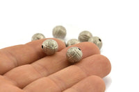 Silver Ball Bead, 12 Antique Silver Plated Brass Spacer Beads, Findings (10mm) D967