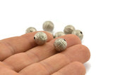 Silver Ball Bead, 12 Antique Silver Plated Brass Spacer Beads, Findings (10mm) D967