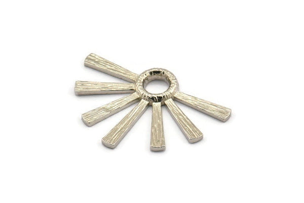 Silver Sun Pendant, 2 Textured Silver Tone Brass Pendants With 1 Loop (34x24x2.2mm) E208 H1216
