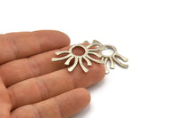 Silver Sun Pendant, 2 Silver Tone Brass Sun Pendants (37.5x24.5x2mm) E206 H1214