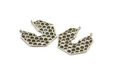 Silver Honeycomb Charm, 2 Antique Silver Plated Brass Honeycomb Pendants With 2 Loops (31.5x32.5x1.3mm) BS 2052 H1684
