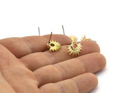 Earring Studs, 6 Raw Brass -  Brass Sun Earrings - Brass Earrings - Earrings (15x12mm) N1545