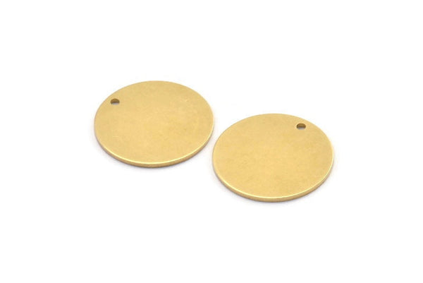 Brass Round Charm, 6 Raw Brass Round Charms With 1 Hole, Blanks (22x1mm) A2120