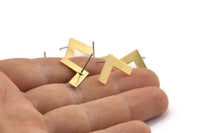 Brass Letter Earring, 12 Raw Brass V Shape Stud Earrings (12x19x0.60mm) D1008 A1828