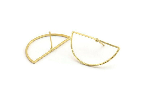 Semi Circle Earring, 4 Gold Plated Brass Semi Circle Stud Earrings (30x15x0.80mm) D1280 A1227 Q1066