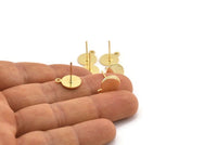 Gold Round Earring, 4 Gold Plated Brass Round Earring Studs (13x10x0.80mm) M037 A1542