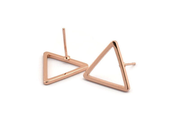 Rose Gold Triangle Earring, 4 Rose Gold Plated Brass Triangle Stud Earrings (17mm) D0108 A1127 H0382