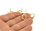 Gold Hexagon Earring, 4 Gold Plated Brass Hexagon Stud Earrings (12x2x1mm) D0056 A1129