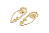 Gold Face Charm, 4 Gold Plated Brass Face Charms With 1 Loop, Pendants, Earrings, Findings (41x16x1mm) D0627 Q1110