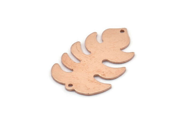 Copper Leaf Charm, 8 Raw Copper Leaf Charms With 2 Holes, Leaf Charm Earrings (30x20x0.80mm) M01743