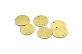 Brass Cabochon Tag, 24 Textured Raw Brass Round Charms With 2 Holes, Stamping Tags (14x0.80mm) M01586