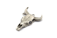 Huge Ox Skull Pendant, Antique Silver Plated Brass Large Ox Head Skull Charms, Pendants (48x35mm) N0149 H1297