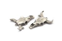 Huge Ox Skull Pendant, Antique Silver Plated Brass Large Ox Head Skull Charms, Pendants (48x35mm) N0149 H1297