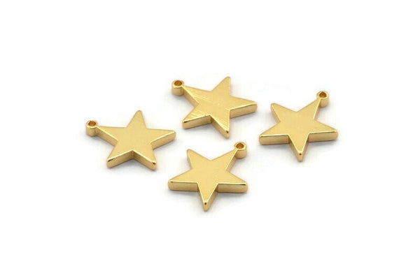 Gold Star Charm, 4 Gold Plated Brass Star Charms With 1 Loop (14x12.5mm) BS 1721