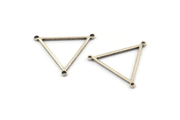 Silver Triangle Charm, 12 Antique Silver Plated Brass Triangle Charms With 3 Loops (21x0.9mm) BS 2080