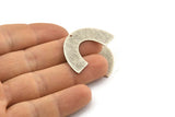 Silver Geometric Charm, 6 Textured Antique Silver Plated Brass Semi Circle Blanks With 1 Hole (34x21x0.80mm) D1550