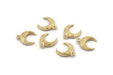 Gold Moon Charm, 4 Textured Gold Plated Brass Horn Charms, Pendant, Jewelry Finding (12x3.50x3mm) N0305 H0158