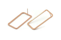 Rose Gold Rectangle Earring, 2 Rose Gold Plated Brass Rectangle Stud Earrings (20x40x2x1mm) D1648 A1408 Q1008