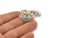 Silver Eye Charm, 12 Antique Silver Plated Brass Eye Pendants With 2 Hole (26x19mm) D1483