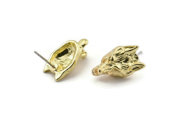 Brass Wolf Earring, 4 Raw Brass Wolf Stud Earrings (18x11mm) N1547