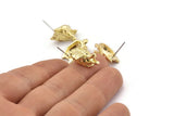 Brass Wolf Earring, 4 Raw Brass Wolf Stud Earrings (18x11mm) N1547