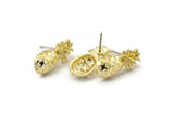 Brass Pineapple Earring, 4 Raw Brass Pineapple Stud Earrings (20x9mm) N1548