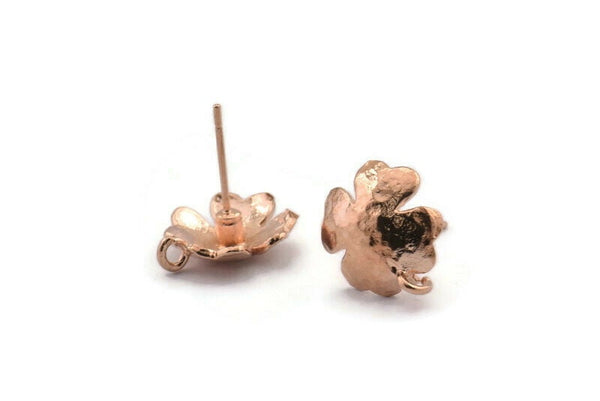 Rose Gold Earring Post, 4 Rose Gold Plated Brass Leaf Earring Posts With 1 Loop (14x12mm) BS 2438 Q1057