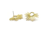 Brass Sun Earring, 4 Raw Brass Sun Stud Earrings (33x20mm) N0782 A2152