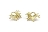 Brass Sun Earring, 4 Raw Brass Sun Stud Earrings (33x20mm) N0782 A2152