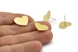 Brass Heart Earring, 8 Raw Brass Heart Stud Earrings (16x14x1mm) M848 A2143