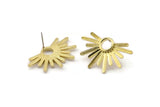 Brass Badge Earring, 2 Raw Brass Rosette Stud Earrings (33x20mm) N0946 A2157