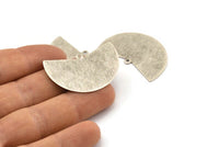 Silver Geometric Charm, 4 Textured Antique Silver Plated Brass Fan Charms With 1 Loop, Pendants (38x23x0.40mm) D1241