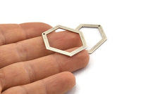 Hexagon Choker Charm, 6 Antique Silver Plated Brass Hexagon Charms With 1 Hole, Pendants, Findings (33x24.5x1mm) E074 H1215