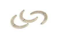 Silver Moon Charm, 12 Antique Silver Plated Brass Crescent Moon Charms With 4 Holes, Connectors (28x19x0.60mm) D915