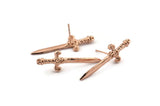 Knight&#39;s Sword Earring, 2 Rose Gold Plated Brass Sword Stud Earrings (33x10mm) N0248 A1177 Q1079