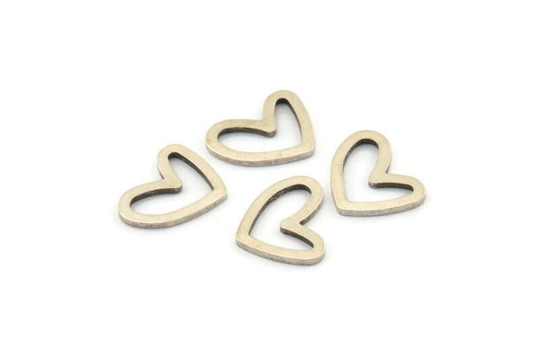 Silver Heart Charm, 25 Antique Silver Plated Brass Heart Connectors, Findings (11x14x1mm) D1195