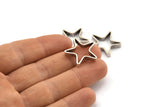 Silver Star Charm, 6 Antique Silver Plated Brass Star Shaped Connectors With 2 Holes (22x3.5mm) BS 2022 H1344