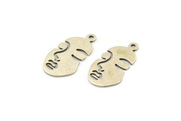 Silver Face Charm, 24 Antique Silver Plated Brass Face Charms With 1 Loop (20x11x0.60mm) D0608 H0939