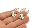 Silver Face Charm, 24 Antique Silver Plated Brass Face Charms With 1 Loop (20x11x0.60mm) D0608 H0939