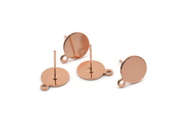 Rose Gold Round Earring, 4 Rose Gold Plated Brass Round Earring Studs (13x10x0.80mm) M037 A1542