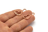 Rose Gold Heart Charm, 8 Rose Gold Plated Brass Heart Connectors, Findings (16x14x1mm) M686 Q0295