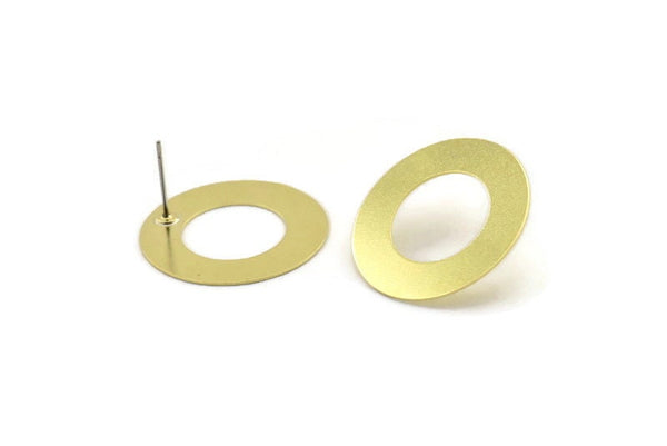Brass Circle Earring, 10 Raw Brass Circle Stud Earrings (25mm) D0179 A2194