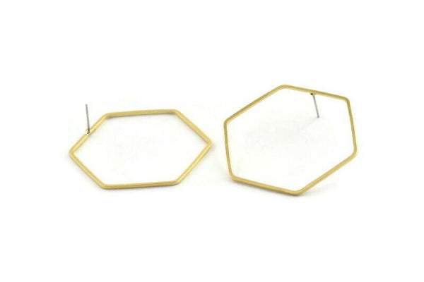 Brass Hexagon Earring, 6 Raw Brass Hexagon Stud Earrings (40x1mm) E306 A2191
