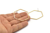 Brass Hexagon Earring, 6 Raw Brass Hexagon Stud Earrings (40x1mm) E306 A2191